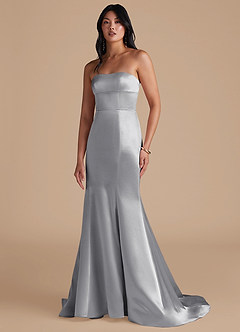 Azazie Aura Brautjungfernkleider Wandelbar Meerjungfrau-Linie Convertible Metallischer Satin Kleid Silber image11