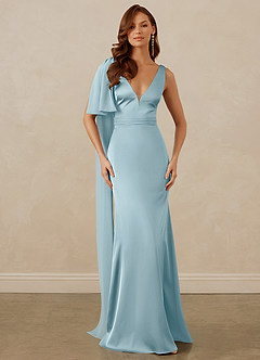Christian Siriano Bridal for Azazie 1011 Bridesmaid Dresses Moody Blue Mermaid Bow Stretch Satin Dress image1