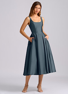 Azazie Amalie Bridesmaid Dresses Twilight A-Line Pleated Stretch Satin Dress image3