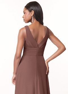 Azazie Julianna Bridesmaid Dresses Espresso A-Line Chiffon Dress image4