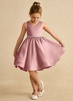 Azazie Julietta Robe Demoiselle D'honneur Fillette Robe Princesse en Tulle Convertible Rose Poussiéreuse image4