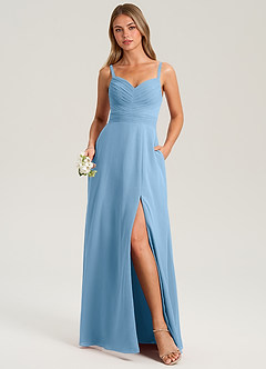 Azazie Terese Bridesmaid Dresses Steel Blue A-Line Pleated Chiffon Dress image1