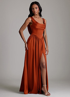 Azazie Novi Bridesmaid Dresses Paprika A-Line with Pockets Stretch Satin Dress image5