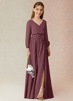Azazie Angelica Junior Abito A-Line in Chiffon Plissettato Sangria image4