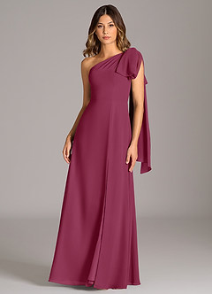 Azazie Tella Bridesmaid Dresses Mulberry A-Line One Shoulder Chiffon Dress image2