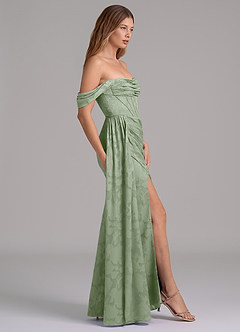 Azazie Amyra 신부 들러리 드레스 인어 오프 더 숄더 플로럴 번아웃 바닥 길이 드레스 image5