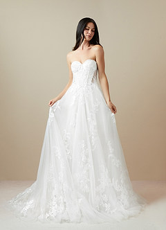 Azazie Aurorie Wedding Dresses Diamond White A-Line Sequins Tulle Dress image2