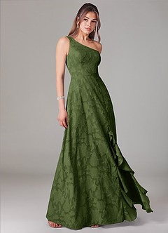 Azazie Ellianna Robes de demoiselle d'honneur Robe Trapèze en Blumen-Burnout Une épaule Olive image3