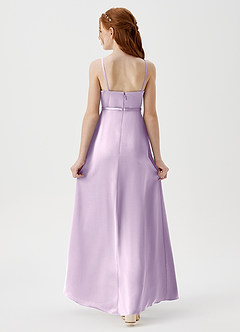 Azazie Kaylee Junior Robe Trapèze en Satin extensible avec ceinture Frostiges Flieder image2