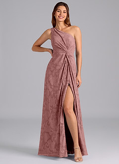 Azazie Brooke Robes de demoiselle d'honneur Robe Trapèze en Blumen-Burnout Ue épaule Rose Poussiéreuse image3