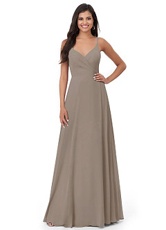 Azazie Lennon Bridesmaid Dresses Taupe A-Line Lace Chiffon Dress image5