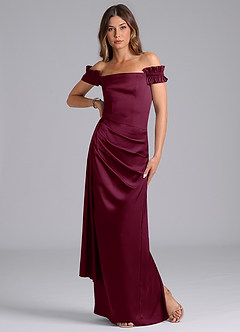 Azazie Kalysia Robes de demoiselle d'honneur Robe Sirène Convertible en Satin extensible Épaule décolletée Mûre image3