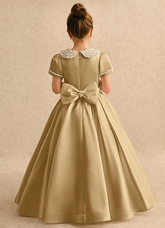 Azazie Gabriella Flower Girl Dresses Gold Ball-Gown with Sleeves Matte Satin Dress image2