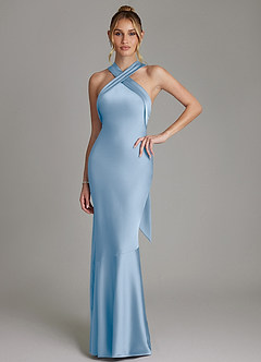 Azazie Reign Bridesmaid Dresses Powder Blue Mermaid Pleated Stretch Satin Dress image1