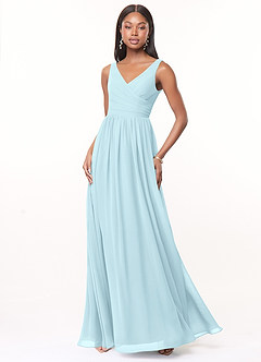 Azazie Keyla Bridesmaid Dresses Cloud Blue A-Line V-Neck Pleated Chiffon Dress image1