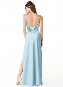 Azazie Alaija Bridesmaid Dresses Sky Blue Mermaid Side Slit Stretch Satin Dress image4