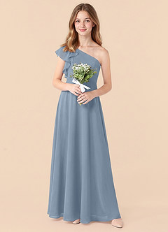 Azazie Arabella Junior Dusty Blue A-Line Ruched Chiffon Dress image5
