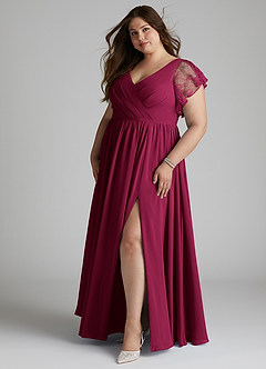 Azazie Zella Bridesmaid Dresses Burgundy A-Line Lace Chiffon Dress image9
