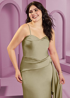Barbie ♥ Azazie Jurken voor bruidsmeisjes Converteerbaar Jurk van Stretch Satijn met Kolom Strapless Mosgroen image12