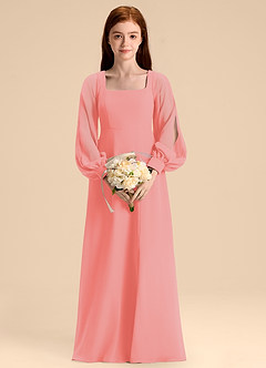 Azazie Bondi Junior Coral A-Line Blouson Chiffon Dress image4
