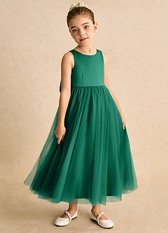 Azazie Solia Flower Girl Dresses Emerald Ball-Gown Bow Tulle Dress image4
