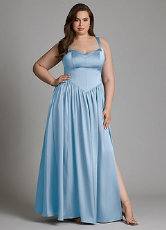 Azazie Francis At-home Try On Dresses Agave A-Line Corset Stretch Satin Dress image12