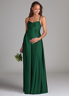 Azazie Llana Maternity Bridesmaid Dresses A-Line Stretch Satin Floor-Length Dress with Pockets image1