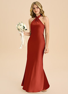 Azazie Chickie Junior Etui Plissee Stretch-Satin Kleid Rost image4