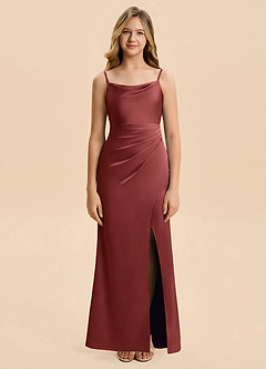 Azazie Christen Junior Terracotta Sheath Pleated Stretch Satin Dress image4