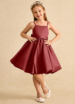 Azazie Davine Flower Girl Dresses Rust A-Line Spaghetti Strap Matte Satin Dress image3