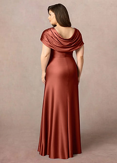 Azazie Branford Mère de la mariée Robes Robe Trapèze en Satin extensible Plissée Terracotta image10