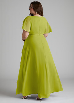 Azazie Aaliyah Bescheiden Bruidsmeisjekleding A-Lijn Bocht Gevouwen Chiffon Vloerlengte Jurk image9