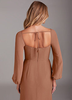 Azazie Charissa Jurken voor bruidsmeisjes Jurk van Chiffon met Kolom Lange mouw Bronzeertint image2