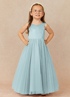 Azazie Muni Flower Girl Dresses Mist A-Line Bow Tulle Dress image2
