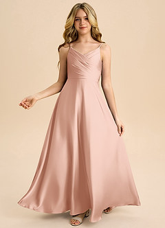 Azazie Bug Junior Robe Trapèze en Satin extensible Plissée Or Rose image2