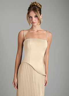 Azazie Tierney Bridesmaid Dresses Champagne A-Line Strapless Chiffon Convertible Dress image2