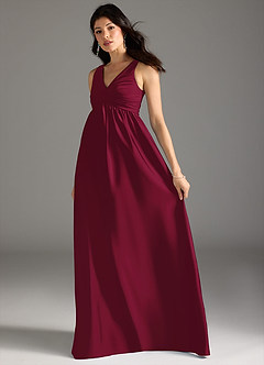Azazie Yetta Robes de demoiselle d'honneur de maternité Robe Trapèze Plissée Longueur ras du sol Satin extensible image6