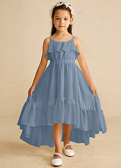 Azazie Karmen Flower Girl Dresses Dusty Blue A-Line Ruched Chiffon Dress image1