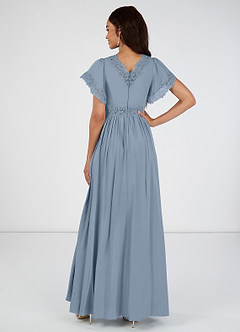 Azazie Tulum Vente finale Robe A-ligne en Viscose Dentelle Bleu Poussiéreux image2