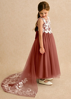 Azazie Mixie Vestidos de florista Vestido Castanho Aloirado de Renda de Vestido de baile image3