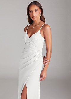 Azazie Maci Vestidos de damas de honor Vestido de Blanco de Gasa de Corte Recto con Plisado image7