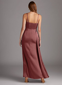 Azazie Bona Vendita Finale Abito A-Line in Raso Elasticizzato con Scollo a V a Pieghe Ametista image5