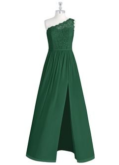 Azazie Demi Jurken voor bruidsmeisjes Jurk van Chiffon met A-Lijn One-Shoulder Donkergroen image7