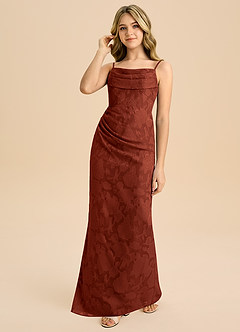 Azazie Mai Junior Etui Plissee Blumen-Burnout Kleid Terrakotta image6