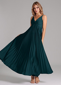 Azazie Raychelle Bridesmaid Dresses Pine A-Line Pleated Stretch Satin Dress image2