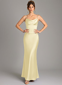 Azazie Reverie Bridesmaid Dresses Lemon Sorbet Mermaid Corset Stretch Satin Dress image3