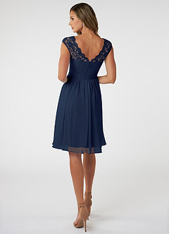 Azazie Shivani Vente Finale Robe Trapèze en Mousseline de soie Dentelle Bleu Marine Foncé image4