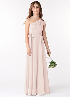 Azazie Eletta A-Line Ruched Chiffon Floor-Length Junior Bridesmaid Dress image2