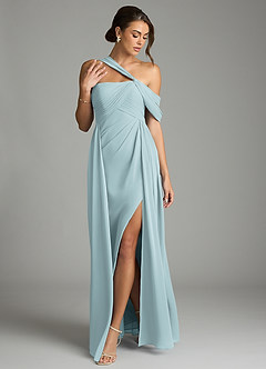 Azazie Kassandra 신부 들러리 드레스 A라인 오프 더 숄더 쉬폰 바닥 길이 드레스 image3