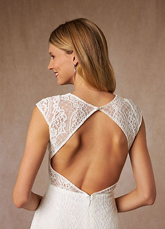 Azazie Lilly At-home Try On Dresses Diamond White A-Line Lace Dress image6